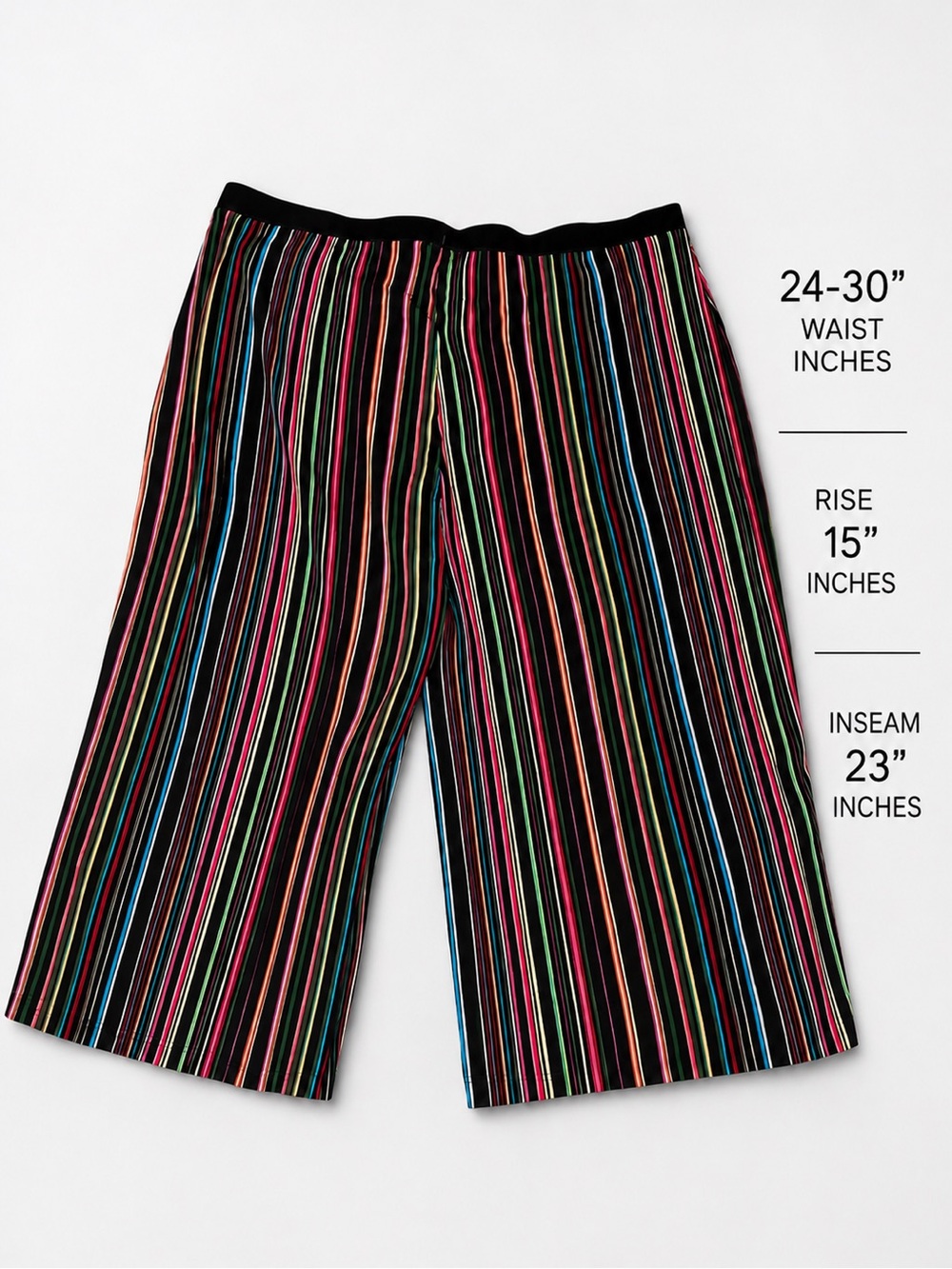 New Women 3x Multicolor Stripe crop Pants - Black Base